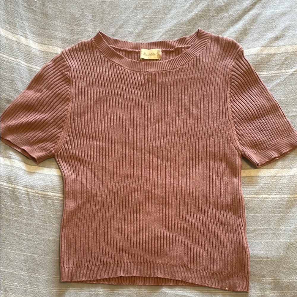 Ribbed Short Sleeve Top in Mauve (L)